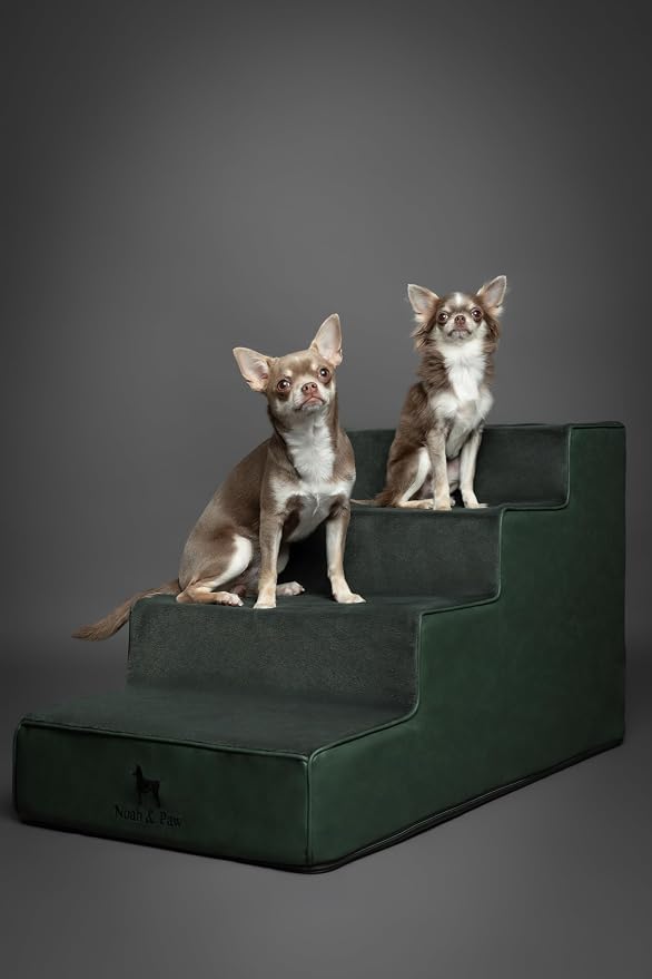 Noah & Paw Dog Stairs, Dog Ramp for Bed (17" Extra Wide) Pet Stairs for High Bed, Design to Fit Small and Large Breeds, Durable 4 Pet Steps for Couch (35 Foam Density) Leather Collection