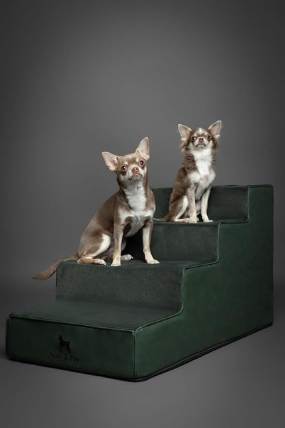 Noah & Paw Dog Stairs, Dog Ramp for Bed (17" Extra Wide) Pet Stairs for High Bed, Design to Fit Small and Large Breeds, Durable 4 Pet Steps for Couch (35 Foam Density) Leather Collection