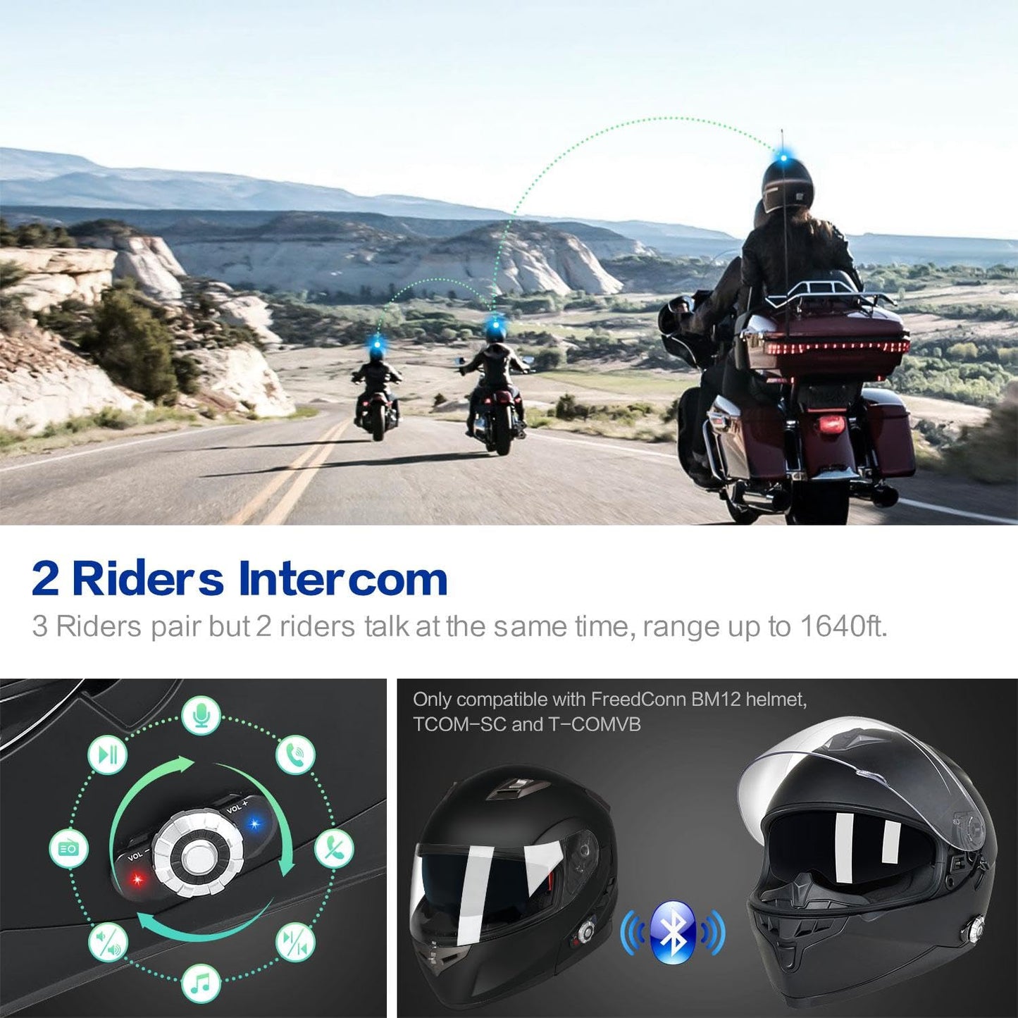 Bluetooth Motorcycle Helmet FreedConn BM12 DOT Full Face Bluetooth Helmets Motorcycle Dual Visor Helmet with Integrated Intercom System/ 2~3 Riders Pair/ 500M/ FM/ MP3/ Voice Dial (Multi-Color, XXL)