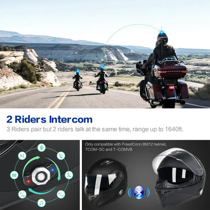 Bluetooth Motorcycle Helmet FreedConn BM12 DOT Full Face Bluetooth Helmets Motorcycle Dual Visor Helmet with Integrated Intercom System/ 2~3 Riders Pair/ 500M/ FM/ MP3/ Voice Dial (Multi-Color, XXL)