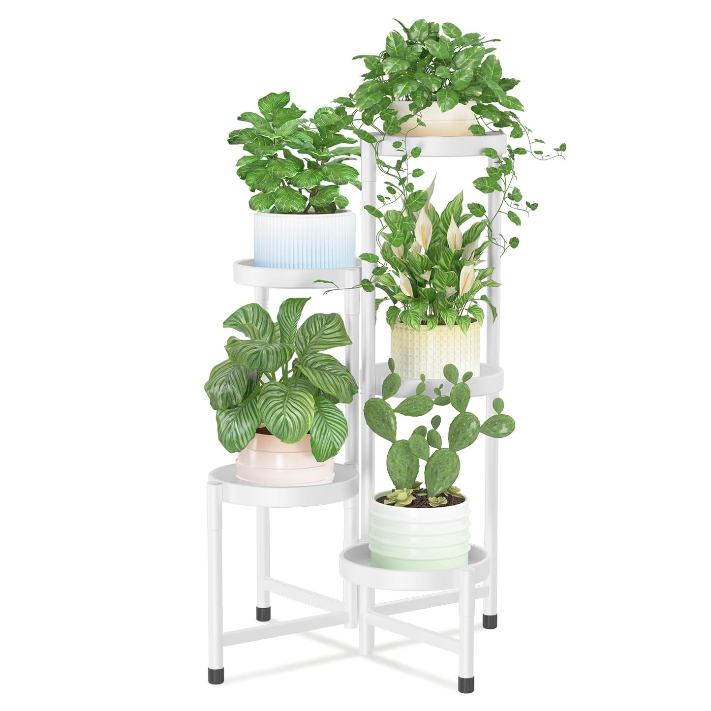 iDavosic.ly Plant Stand Indoor Outdoor, 5 Tier Corner Metal Flower Display Holder Shelf, Folding Tall Orchid Rack for Patio Balcony Porch Garden Living Room House, White