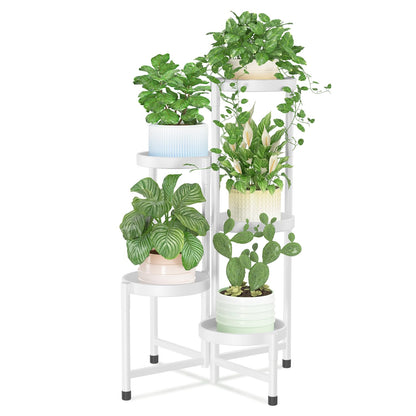 iDavosic.ly Plant Stand Indoor Outdoor, 5 Tier Corner Metal Flower Display Holder Shelf, Folding Tall Orchid Rack for Patio Balcony Porch Garden Living Room House, White