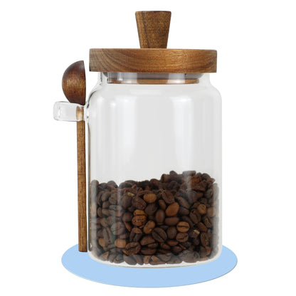EIKS Glass Jars with Wooden Lids and Scoop, Airtight Food Storage Containers for Sugar Coffee Bean Candy Spice Bath Salt (26oz)