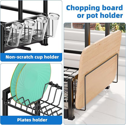 Simple Trending Dish Rack Over the Sink, Dish Drying Rack for Kitchen Counter, 2-Tier Stainless Steel Dish Drainer, Black