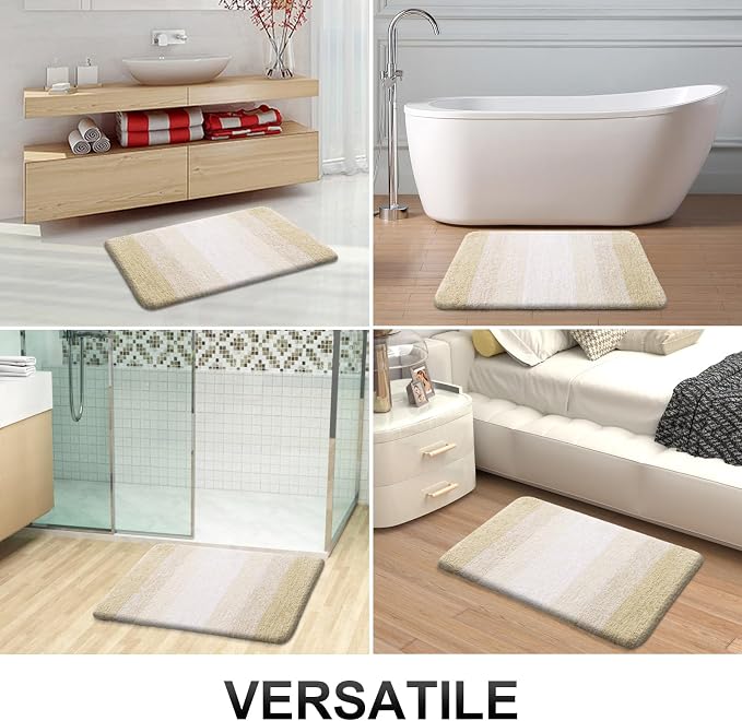 OLANLY Bathroom Runner Rugs Mat 44x24, Extra Soft Absorbent Microfiber Bath Rugs, Rubber Backing, Quick Dry, Washable Long Bath Mats for Bathroom, Tub and Shower, Home Decor Accessories, Light Beige
