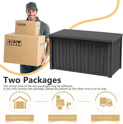 ROJIK 180 Gallon Outdoor Storage Box Waterproof-Patio Furniture Resin Deck Box, Garden Tools, Cushions, Pool Accessories Storage Bench with Lockable Lid and Side Handles (Black, 180 Gal)