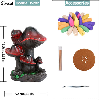 Simcat Backflow Incense Burner Holder Mushroom Handicraft Decor Resin Reverse Flow Incense Burner Censer Cone Incense Waterfall Burner + 20 Backflow Incense Cones 30 Incense Sticks 1 Tweezer 1 Mat