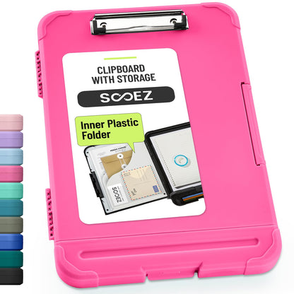 Sooez Reinforced Clipboard with Storage, Inner Plastic Folder Attached, Heavy Duty Clip Boards 8.5x11 with Pen Holder, High Capacity Nursing Clipboards Box for Teacher Office Home, Letter / A4 Size