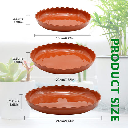 Aynaxcol 12 Pack White Plant Trays 3 Sizes Plastic Round Wave Plant Saucer Flower Plant Pot Saucer Terracotta Drip Trays for Indoor Outdoor Flower Pots and Planters, with 20pcs Green Plant Labels