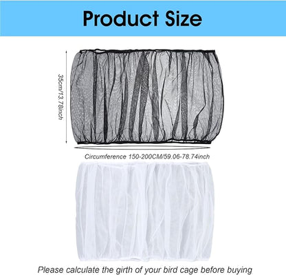 Nogeqi 2PCS Bird Cage Seed Catcher, Nylon Adjustable Elastic Bird Cage Net Cover Skirt Guard, Universal Birdcage Accessories for Parrot Canary Parakeet Cockatiel Budgie Quail (Black, White)