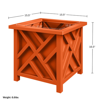 Lattice Design Planter Box - 15.5-Inch-Square Decorative Outdoor Flower or Plant Pot - Front Porch, Patio and Garden Decor by Pure Garden (Terracotta)
