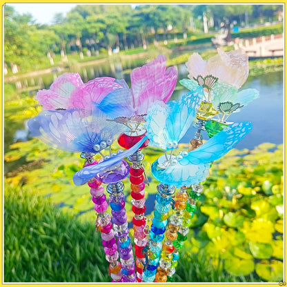 200Pcs DIY Butterfly Garden Stakes Kit - Fairy Wand Garden Stake Beads Kits, Fairy Garden Accessories Kit for Outdoor, Beadable Items (Butterfly)