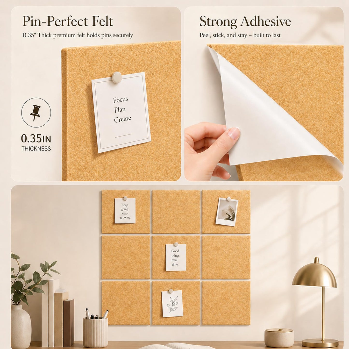 Baysola Felt Bulletin Board Panels 48 x 36 Inch Self Adhesive Wall Tiles Cork Board Alternative for Office Classroom Photos Notes 12 Pack