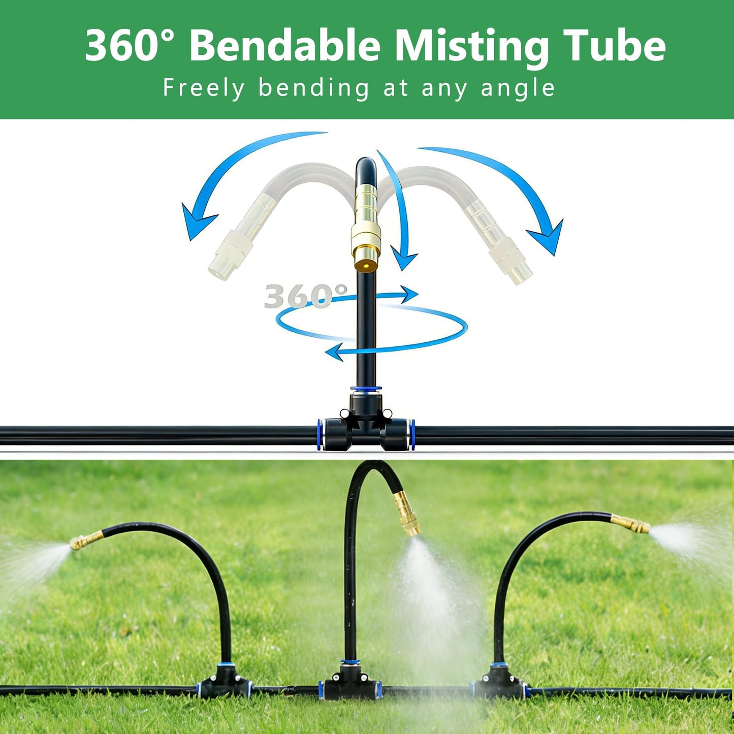 100FT Drip Irrigation System, 1/4 Inch Hose with 360° Adjustable Copper Nozzles – Garden Watering Kit for Lawn, Raised Beds, Greenhouse & Yard