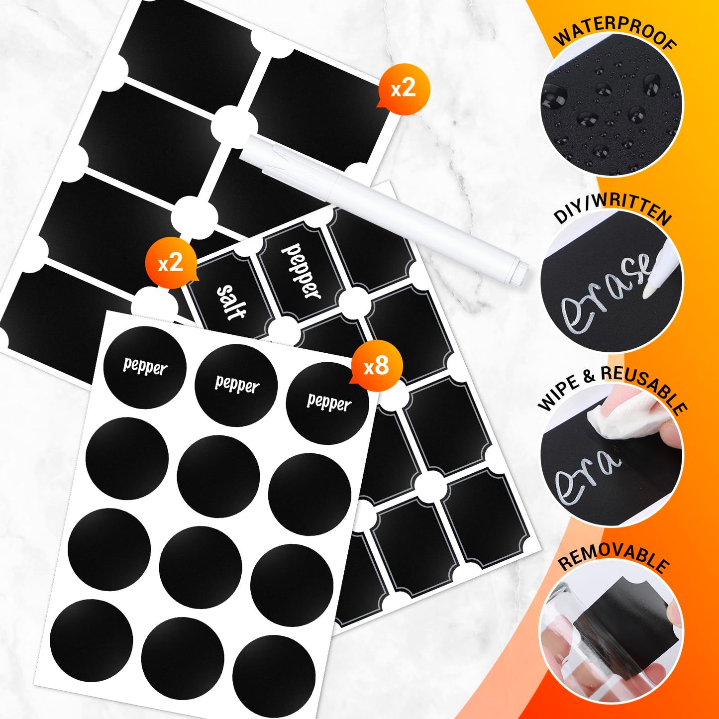 Segarty Spice Jars with Label, 3 Pack 5 oz Empty Glass Spice Jar with Shaker Lids, Salt and Pepper Shakers Set with 136 Stickers, 1 Chalk Marker, 1 Brush, Seasoning Bottles with Ajustable Holes