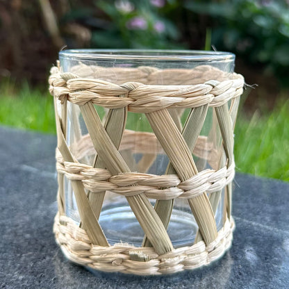Rattan Woven Tea Light Candle Holder Set of 2 - Natural Seagrass Hand Woven Votive Tealight Candle Holder, Decorative Coastal Boho Beach House Votive Tealight Candle Holder for Dining Table Kitchen