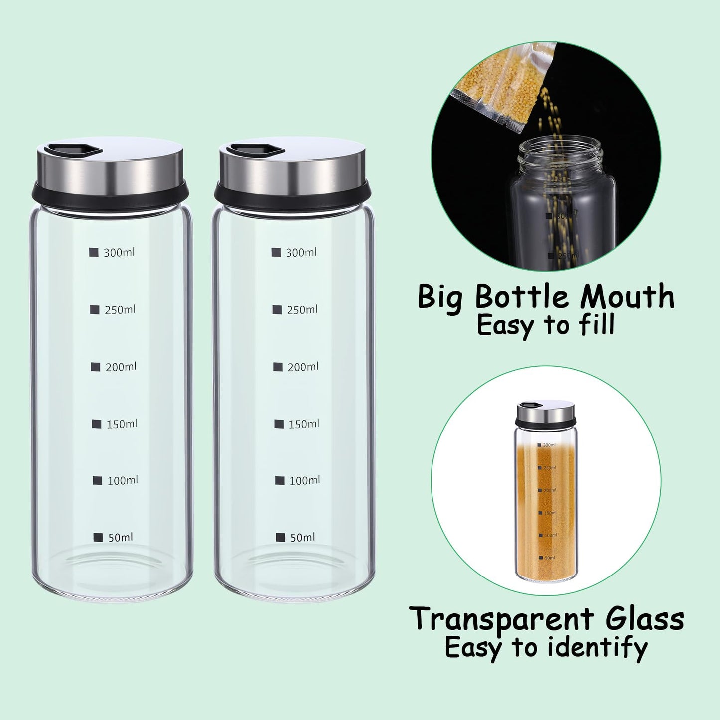 2 Pcs Large Salt & Pepper Shakers, Glass Salt & Pepper Shakers with Adjustable Pour Holes, Salt & Pepper Dispensers with Stainless Steel Removable Lids, Salt Spice Shakers for Kitchen Restaurant