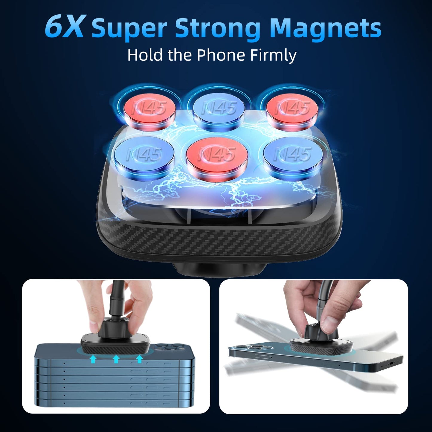 APPS2Car Magnetic Car Phone Holder Mount [6 Strong Magnets], Cell Phone Holder Car [Suction Cup], Phone Car Holder Mount [Windshield Dashboard] fit for Most Smartphones & Mini Tablets
