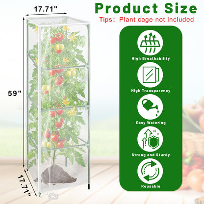 Cyrico Bird Netting Plant Cover for Tomato Cage, 3 Pcs Garden Mesh Cover with Zipper and Drawstring, Insect, Bird & Small Animal Protection Net for Vegetables, Fruits and Flowers, 59" x 17.7"