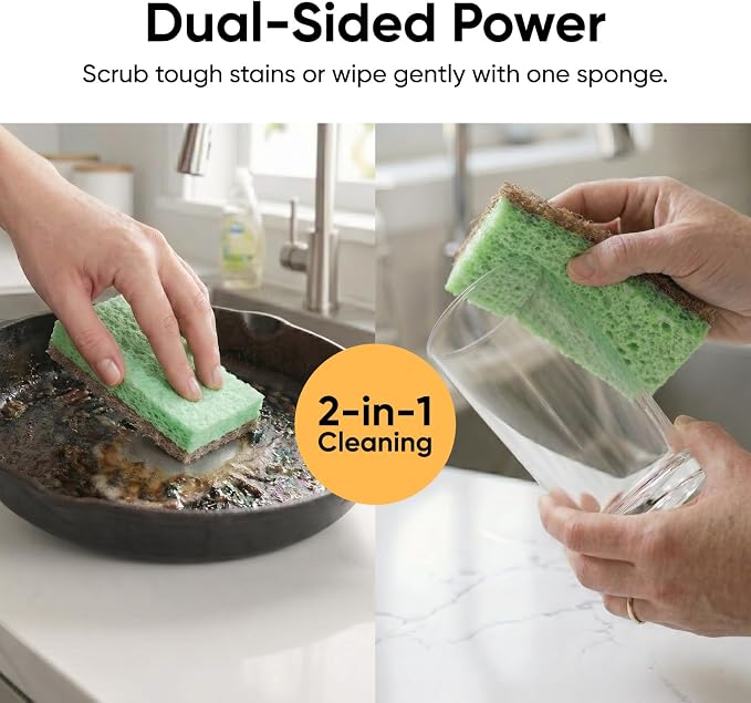 Kitchen Sponges for Washing Dishes, Non-Scratch Cellulose Dish Scrub Sponges, Cleaning Sponges for Household Use, Safe Cleaning Products, Kitchen Sponges Pack of 2, by Superio