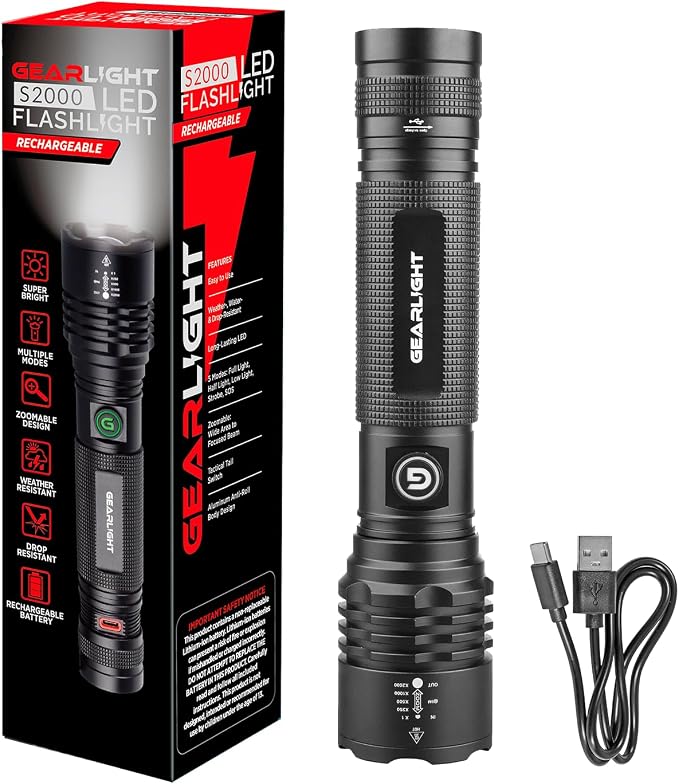 LED Flashlight High Lumens, Tactical Flashlight Battery Powered (Batteries Not Included), Bright Handheld Flashlight for Camping, Hunting, Home, Security, Hiking, Walking at Night & Emergency Use