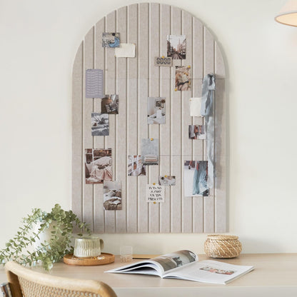 Large Arched Felt Bulletin Board - Stylish Perfectly Sized 35" x 24" Cork Board Alternative for Office & Wall Decor – 6 Customizable Adhesive Tiles with Pins are Perfect to Display Your Photos