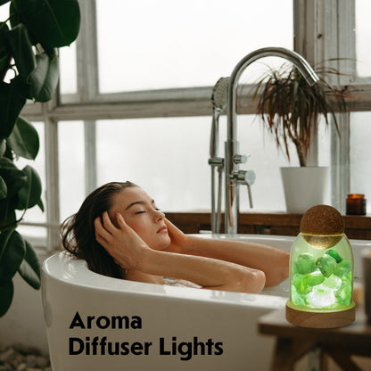 Runyangshi Green Fluorite Night Lamp 6.3" Natural Healing Crystal Aroma Stone Diffuser Bedside Lamp USB Port 3 Colours Dimming Mode Bedroom Lamp Home Decor