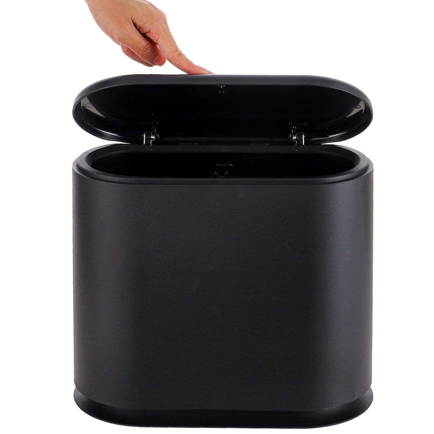 Baosia Black Slim Rectangular Plastic Trash Can with Press Type Lid,12 Liter / 3.2 Gallon Narrow Trash Bin with Pop-up Lid for Toilet,Bedroom,Bathroom,Office,Kitchen,Powder Room