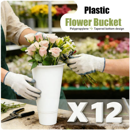 Flower Display Stands With Buckets, With 12pcs Buckets, 3-Tier Rolling Flower Bar,Heavy Duty Metal Flower Cart,For Indoor/Outdoor Use, Wedding Decor & Florist Displays (A - White frame, white bucket)