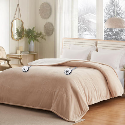 Sealy Electric Blanket Throw Size 50"*60",Super Cozy Flannel to Sherpa Reversible Heated Blanket Throw with 6 Heating Levels & 2-10 Hours Auto Off Overheating Protection Machine Washable,Beige