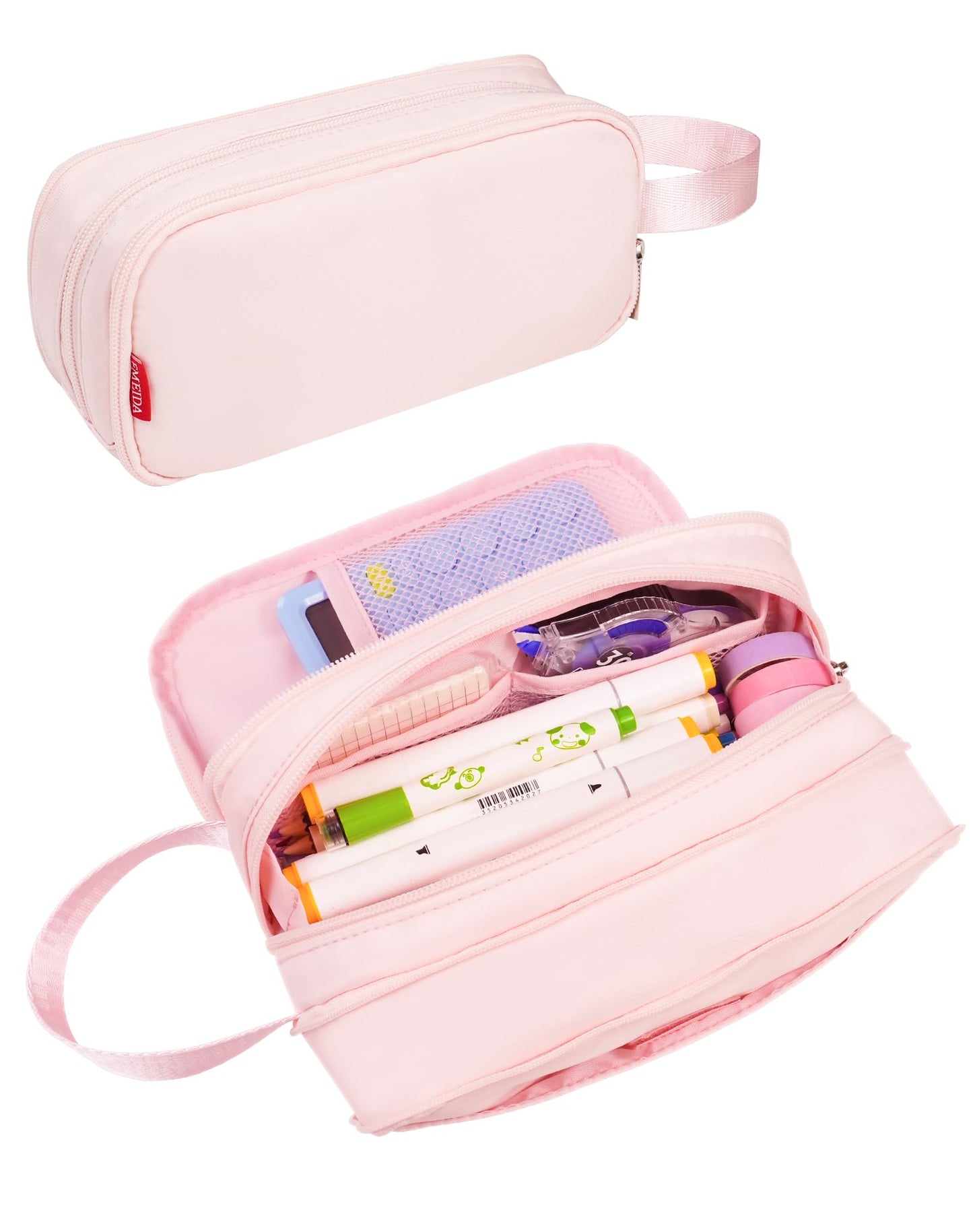 Fmeida Pencil Case Pouch Expandable - Extra Large Pencil Pouch Aesthetic Pencil Bag Office Stationery Organizer with Handle for Adult Men Women - Pink