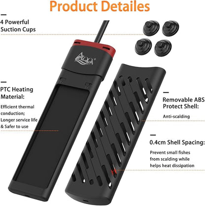 AQQA PTC Fish Tank Heater 500W for Aquarium 53-130 Gal Submersible with External Digital Controller Adjustable Temp Range 59-94℉ Overheat & Out-of-Water Auto Shut-Off Protection (500W for 53-130Gal)