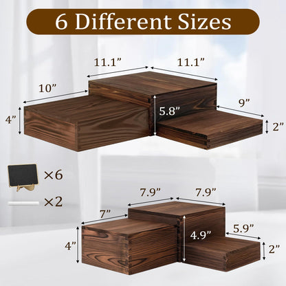 Verssure 6-Pack Wood Risers Display Stands, Multi-Height Food Risers for Buffet Table, Rustic Wooden Cake & Cupcake Stands for Party, Birthday, Wedding, Halloween Decor