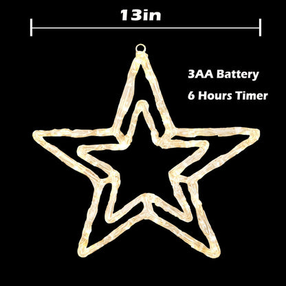 JOINTWIN Acrylic Christmas Star Light 13'' Window Light with 30 Warm White LEDs Battery Powered Timer Festive Christmas Decoration Waterproof for Indoor and Outdoor