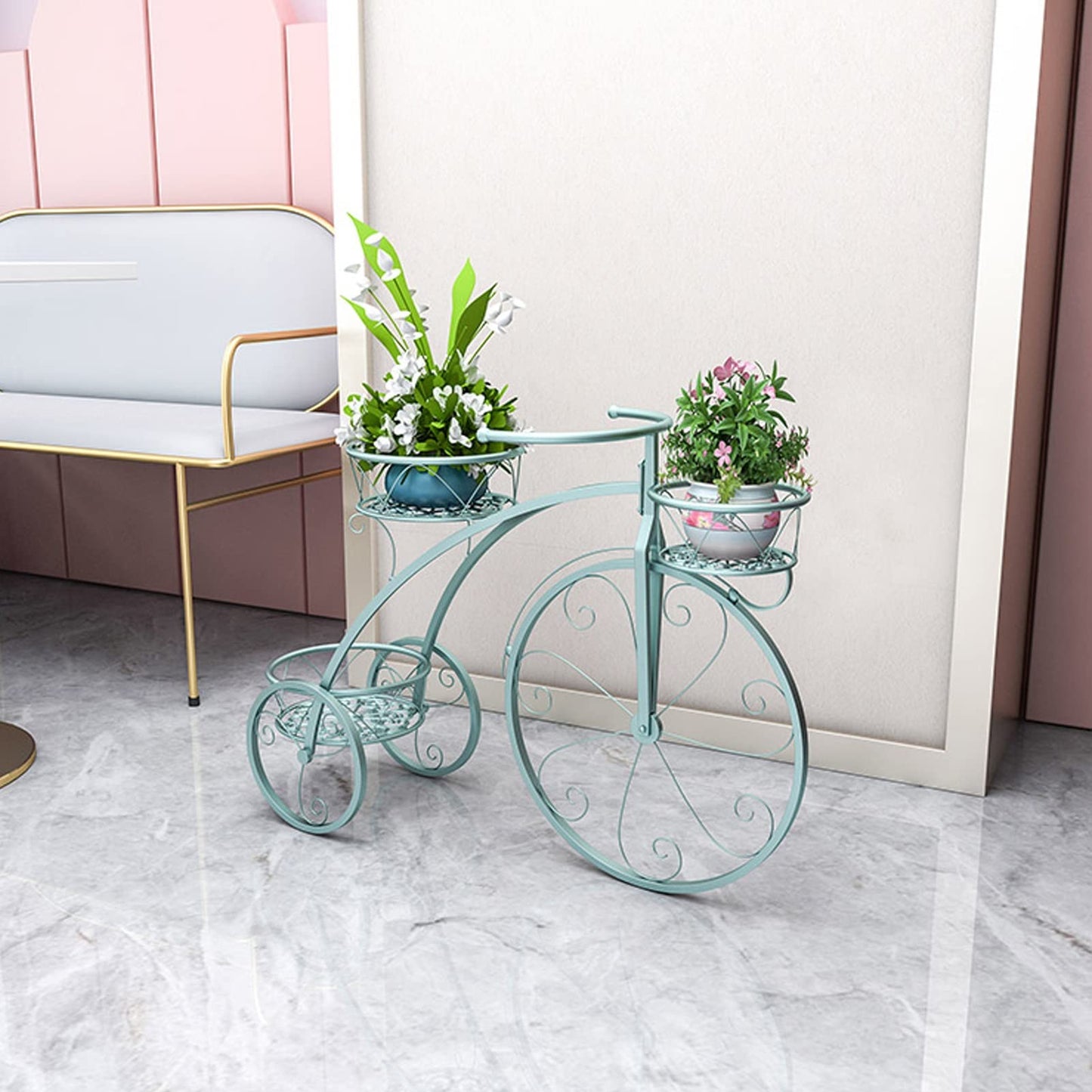 Metal Planter Rack, Bicycle Shape | Plant Flower Display Stand | Plant Shelf Indoor Outdoor Garden | Tiered Plant Stand Holder Display Stand, 3 Potted ,Blue