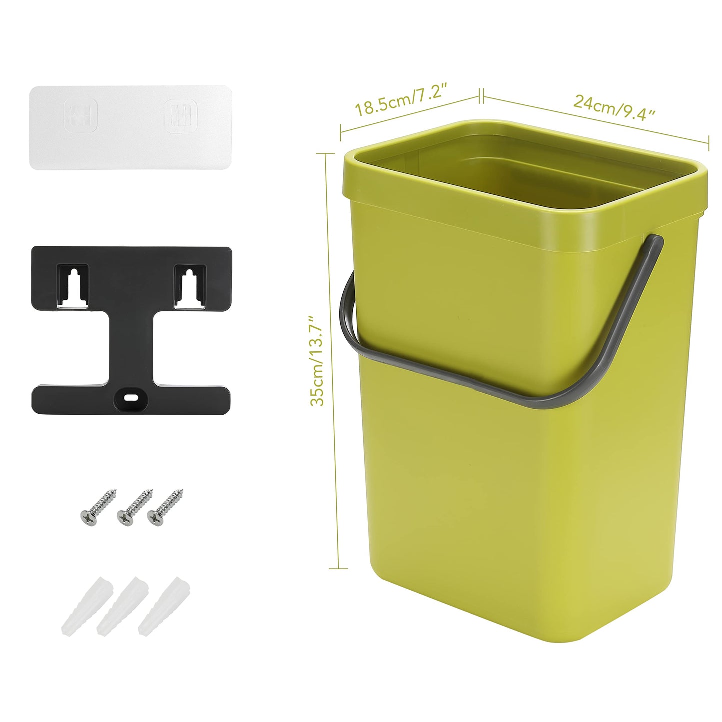 stonespace Small Trash Can with Lid，Mountable Indoor Compost Bucket, Hanging Trash Can with Lid for Cupboard/Bathroom/Bedroom/Office/Camping, 3.2 Gallon/12L Green