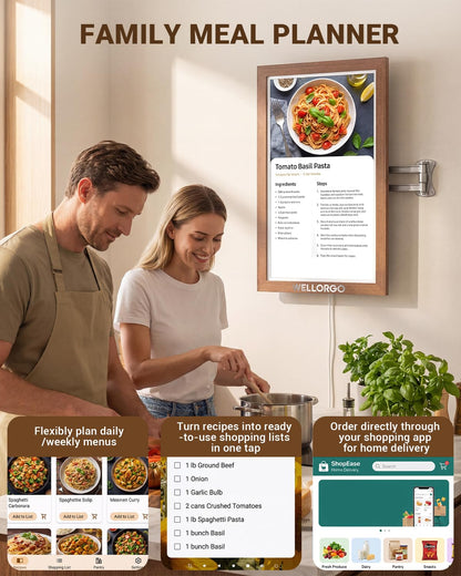 WELLORGO Digital Calendar Touch Screen, 21.5-inch Electronic Calendar for Wall, Smart Digital Planner with Kids' Chores Chart/Meal Plan/Streaming Services/Photo Display, Remote Control Supported