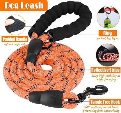 LOBEVE No Pull Dog Harness, Collar & Leash Set | Includes Dog Seat Belt, Collapsible Bowls & Poop Bag Dispenser. Ideal for Training, Walking, Hiking. Fits Small to Large Dogs(Orange-L)