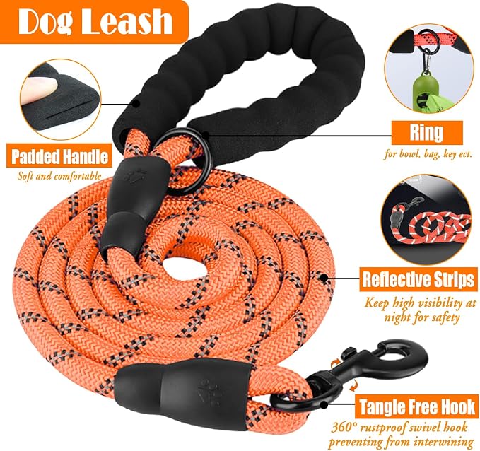 LOBEVE No Pull Dog Harness, Collar & Leash Set | Includes Dog Seat Belt, Collapsible Bowls & Poop Bag Dispenser. Ideal for Training, Walking, Hiking. Fits Small to Large Dogs(Orange-S)