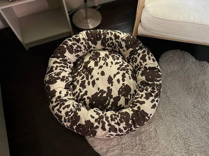 Organic Cotton Canvas Dog Bed: Removable Cover, Natural Fill - Made in USA (Cow Print Brown White, XX Large 50" x 8" inches)