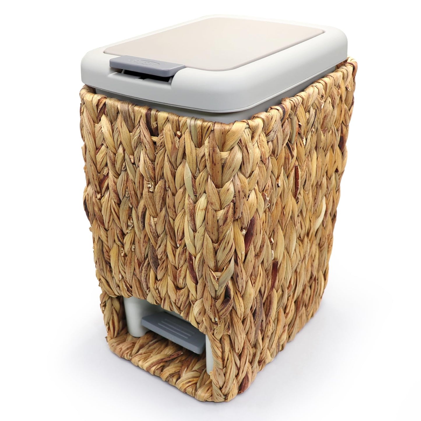 Oranwell Slim Bathroom Trash Can with Lid, 3 Gallon Small Trash Garbage Can Narrow Rubbish Waste Bin Basket with Press Top Step On Wicker Slim Wastebasket Wastepaper Basket for Bath Bedroom Office