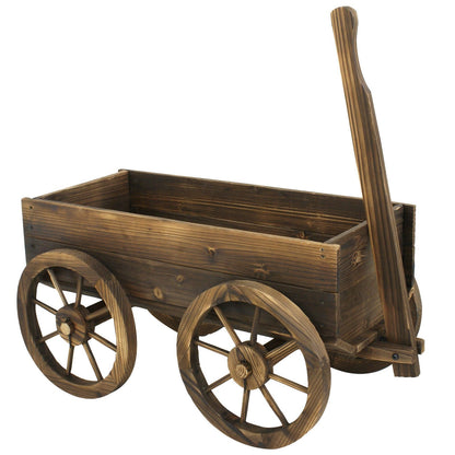 Rungfa Garden Wood Wagon Flower Planter Pot Stand with Wheels Home Outdoor Decor