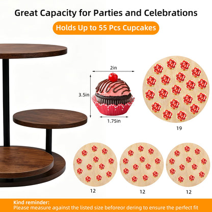 4 Tier Round Cupcake Tower Stand for 50 Cupcakes, 360° Rotating Wood Cake Stand with Tiered Trays, Farmhouse Cookie Stand for Dessert Table Display for Wedding Birthday Baby Shower Tea Party ﻿