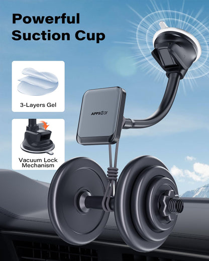 APPS2Car Magnetic Car Phone Holder Mount [6 Strong Magnets], Cell Phone Holder Car [Suction Cup], Phone Car Holder Mount [Windshield Dashboard] fit for Most Smartphones & Mini Tablets