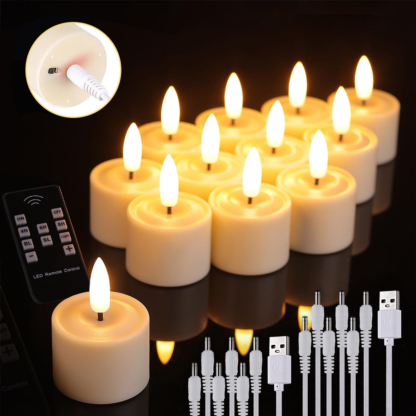 UniEasy 12 Pack Rechargeable Tea Lights with Remote Timer, Battery Operated LED Tealight Flameless Candles, Flickering Tealights for Votive, Weddings, Parties, Halloween, Christmas, Home Decoration