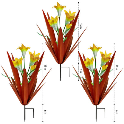 Homight Metal Agave Plant Outdoor Decoration Lily Mexican Yard Art Garden Gift Home Decor Hand Painted Metal Agave Garden Yard Statue, Outdoor Lawn Ornaments(3 Big Yellow Lilies)