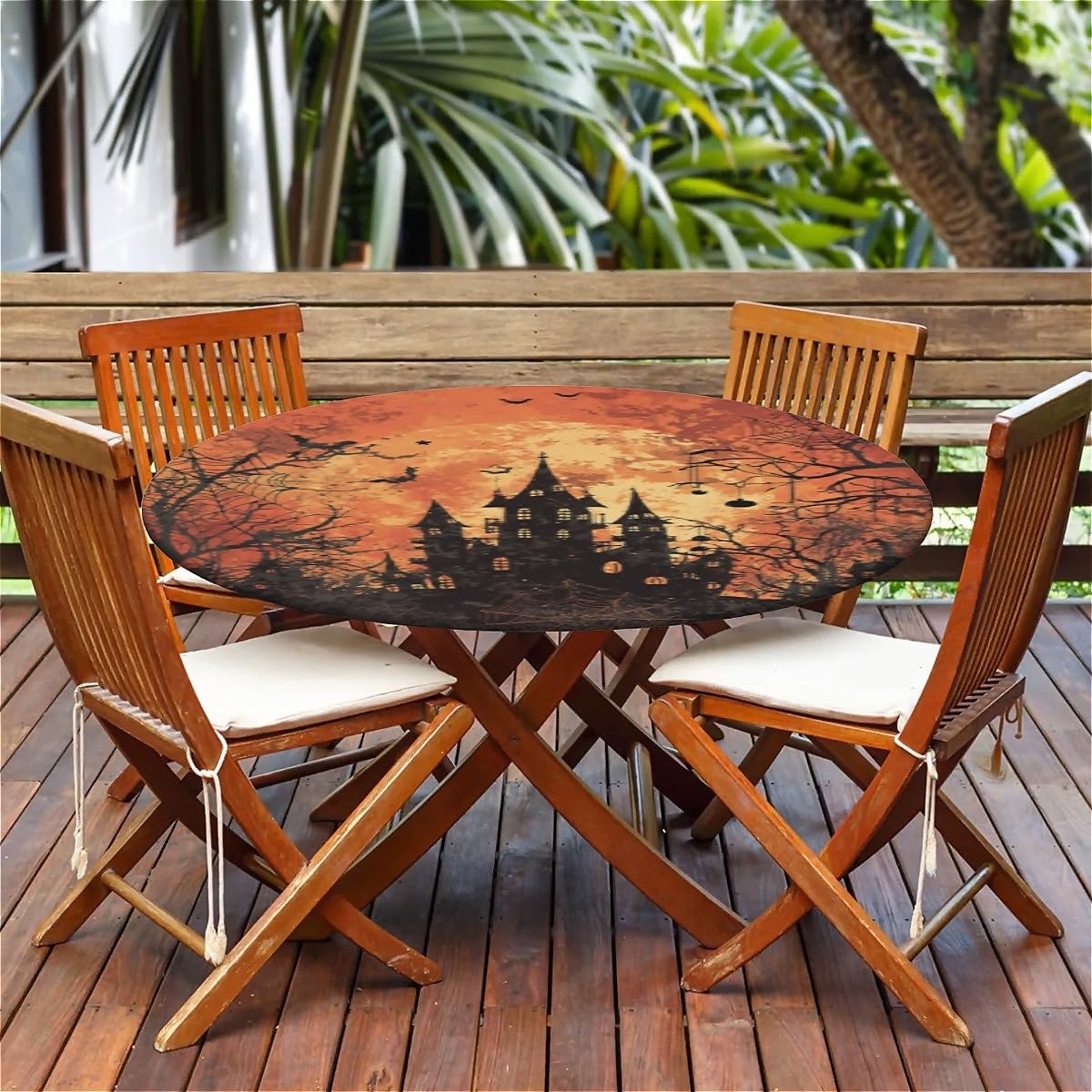 COTAIL Round Fitted Tablecloth with Elastic Edge Design Table Cover Waterproof Table Cloth Stain-Resistant for 32"-36" Round Table for Dining, Picnic, Party, Decor, Outdoor, Halloween