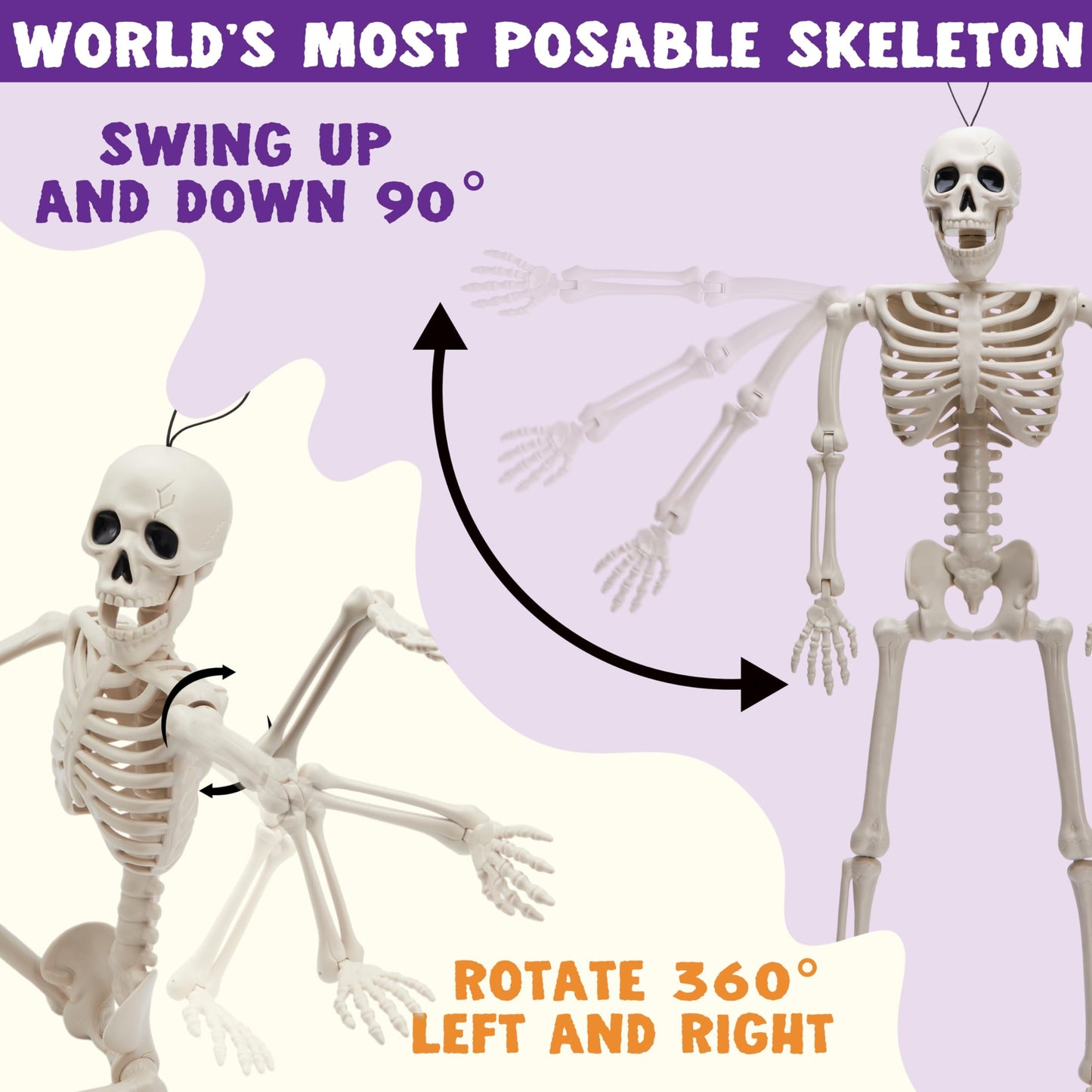 JOYIN 6 PCS 16" Halloween Skeleton Decor, Full Body Posable Movable Joints, Hanging Skeletons for Halloween Decoration Indoor Outdoor, Graveyard Haunted House Prop, Spooky Scene Party Favor