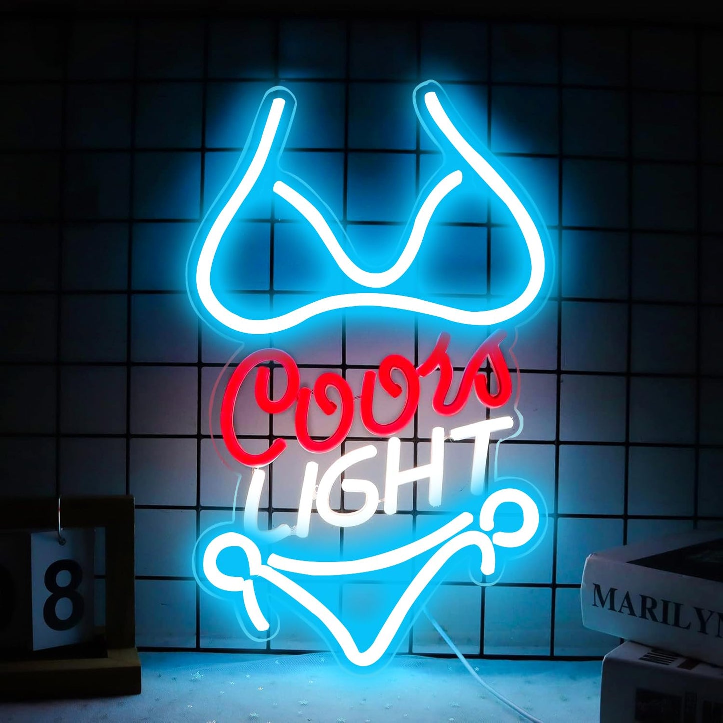 JFLLamp Crs LIGHT Neon Signs for Wall Decor Neon Lights for Bedroom Led Signs Suitable for Man Cave Bar Pub Restaurant Christmas Birthday Party Gift Led Art Wall Decorative Crs Light Bar Sign, 5V Usb Power, 17*11 Inch(Azure+red+white）