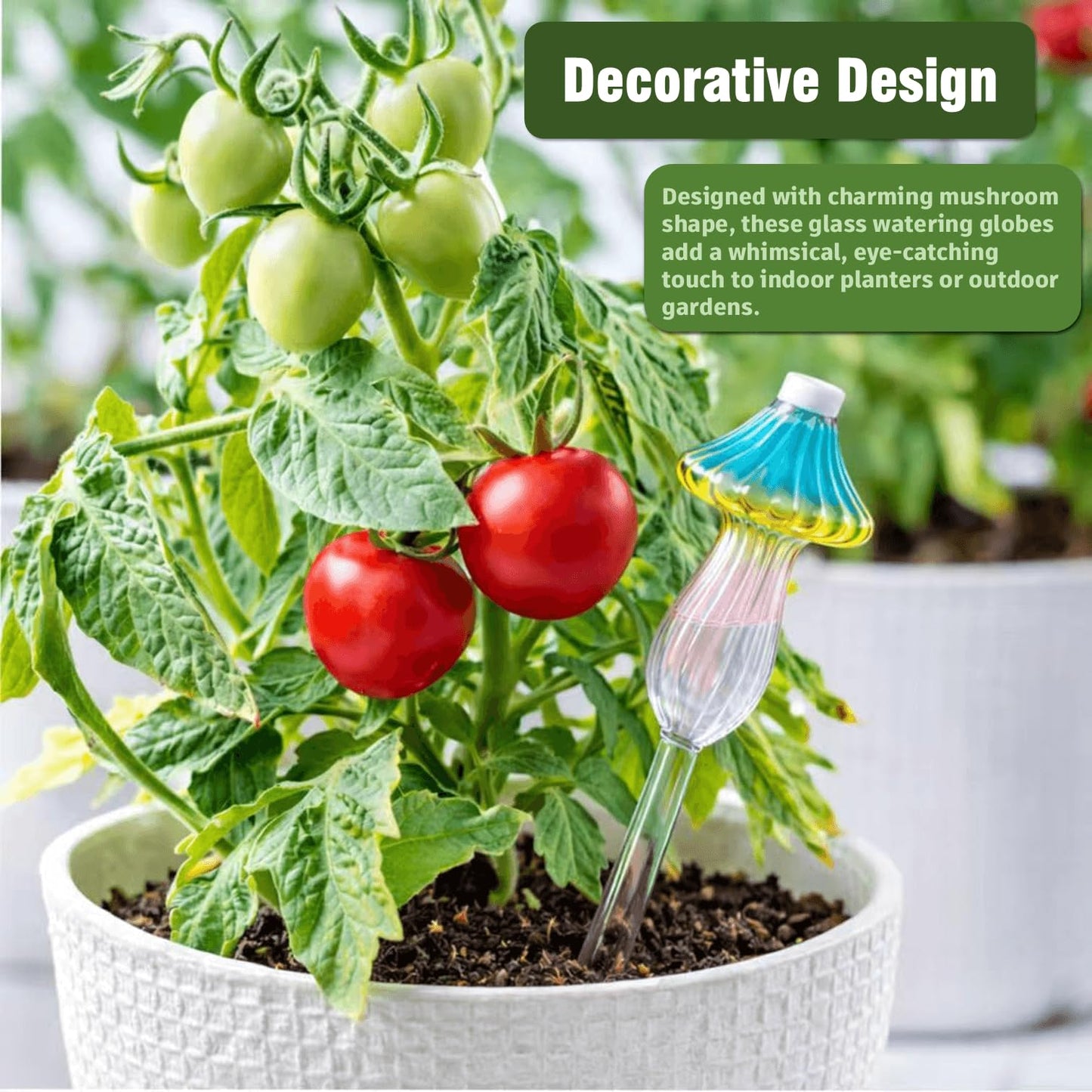 4 PCS Glass Plant Watering Globes Mushroom, Watering Bulbs for Indoor Plants, Rainbow Gradient Color Glass Mushroom Watering Bulbs, for Vacation Plant Care.